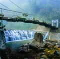 Suspension bride across the river in the tropical forest