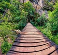 Suspension bridge acros Valea Hasdate river in Cheile Turzii / Turzii`s Gorge canyon, natural reserve with marked trails for sceni Royalty Free Stock Photo