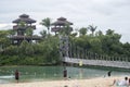 Suspension bridge across the water on the island of Sentosa Royalty Free Stock Photo