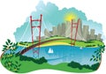 Suspension bridge and city Royalty Free Stock Photo