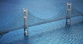 Suspension bridge crossing across the sea. 3D illustration Royalty Free Stock Photo