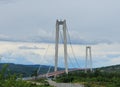 Suspension Bridge Hoga Kustenbron Over Angermanalven Royalty Free Stock Photo