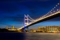 Suspension bridge at night Royalty Free Stock Photo