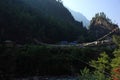 Suspension bridge over Dudh Kosi river, Solukhumbu, Nepal Royalty Free Stock Photo