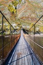 Suspension bridge over a mountain river in a gorge Royalty Free Stock Photo