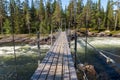 Suspension bridge over a part of Trollforsen rapid in Pite river in the Northern Sweden Royalty Free Stock Photo