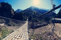 Suspension bridge over the river in Sagarmatha National Park Royalty Free Stock Photo