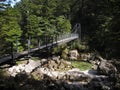 Suspension bridge over river stream Royalty Free Stock Photo