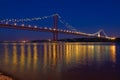 Suspension bridge over Tagus river at night Royalty Free Stock Photo