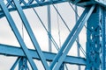 Suspension bridge ties bolts cross walk and lights perspective industrial photography urban exploration Cincinnati