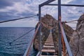 The suspension bridge to rock Diva. The black sea coast near Yalta, town Simeiz, Crimea. Royalty Free Stock Photo