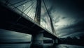 Suspension bridge vanishing into dramatic sky over water at dusk generated by AI Royalty Free Stock Photo