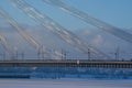 Suspension bridge in winter season, Riga
