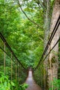 Suspension cable bridge, Crossing the river, ferriage in the woods. Adygea republic, Krasnodar region, Russia Royalty Free Stock Photo