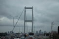 Suspension machinery bridge, beautiful view of the bridge in Istanbul. Traffic of cars in the city