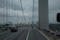 Suspension machinery bridge, beautiful view of the bridge in Istanbul. Traffic of cars in the city