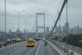 Suspension machinery bridge, beautiful view of the bridge in Istanbul. Traffic of cars in the city