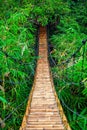 Suspension pedestrian bridge made from natural bamboo Royalty Free Stock Photo