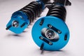 suspension tuning coilovers shock absorbers and springs blue for a sports drift car Royalty Free Stock Photo
