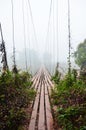 Suspension wooden bamboo bridge in forest for people crossing small stream Royalty Free Stock Photo