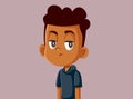 Suspicious Little Boy Looking Sideways Vector Cartoon