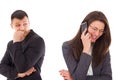 Suspicious man looking at his woman talking on the phone Royalty Free Stock Photo