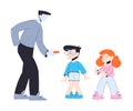 Suspicious Man Stranger Offering Candy to Little Boy and Girl Vector Illustration