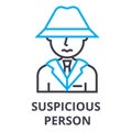 Suspicious person thin line icon, sign, symbol, illustation, linear concept, vector