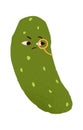 Suspicious sceptical cucumber with distrustful face expression, doubting emotion. Funny discontent vegetable character