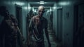 Suspicious Zombie Walking Through Dark Corridor In Lifelike Uhd Image