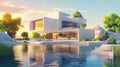 sustaability modern rotating house in low poly style Royalty Free Stock Photo