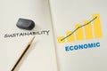 Sustainability and economic written on book with growth graph Royalty Free Stock Photo