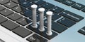 Three classical pillars on a computer keyboard. 3d illustration