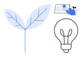 Sustainable Growth Concept with Leaf Symbol, Idea Lightbulb, and Person Accrediting Achievement Royalty Free Stock Photo