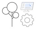 Technology, Nature, and Development Concept Tree, Gear, and Computer Screen Elements Royalty Free Stock Photo