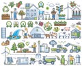 Sustainable agriculture and ecological farming outline collection set