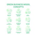 Sustainable business model green gradient concept icons set