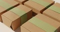Sustainable Cardboard Packaging Boxes with Green Bands Arranged on a Light Background. Royalty Free Stock Photo