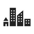 Sustainable cities and communities black glyph icon. Creating career and business opportunities, safe and affordable housing.