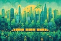 Sustainable Climate Visuals abstract illustration,Green ways of travel such as biking, driving an electric car, or opting for Royalty Free Stock Photo