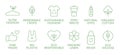 Sustainable clothes line icon set. Eco viscose product logo. Slow fashion badge. Organic cotton, natural dyes, renewable