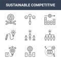 9 sustainable competitive icons pack. trendy sustainable competitive icons on white background. thin outline line icons such as
