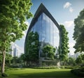 sustainable construction, modern Green skyscraper building with plants growing on the facade. Ecology and green living in city Royalty Free Stock Photo