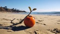 Sustainable Design: Vibrant Orange Fruit On A Beach