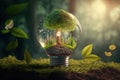 Sustainable development concept. Renewable energy, eco friendly environment, green technology business solution. Light bulb in Royalty Free Stock Photo