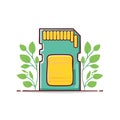 Sustainable Digital Storage Memory Card Green Leaves Illustration Royalty Free Stock Photo