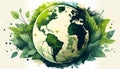 Sustainable Earth in Green Watercolor Vector, Made with Generative AI