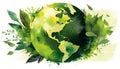 Sustainable Earth in Green Watercolor Vector, Made with Generative AI