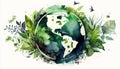 Sustainable Earth in Green Watercolor Vector, Made with Generative AI