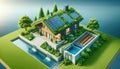 Sustainable eco-friendly house with green roof and solar panels Royalty Free Stock Photo